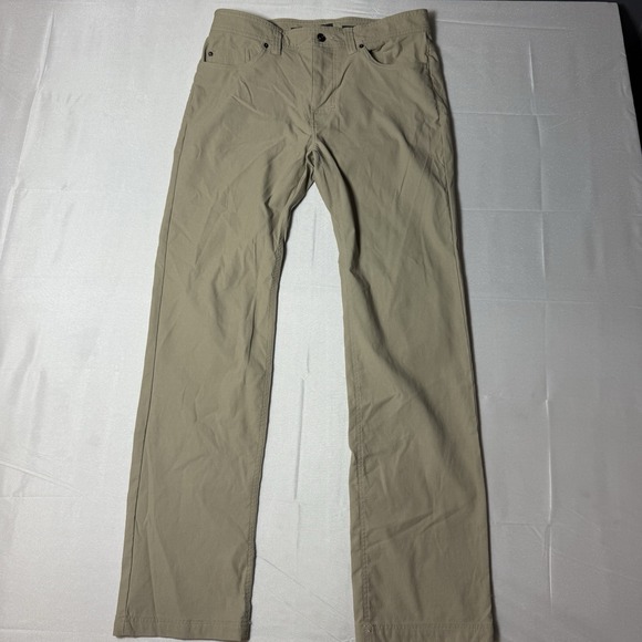 PrAna Pants Men 34x34 Standard Fit Khaki Nylon Hiking Lightweight - Picture 1 of 10